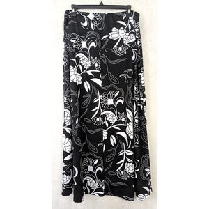 NWT 24 Seven Comfort Apparel sz 1X Maxi Skirt slinky black n white pull on 0903